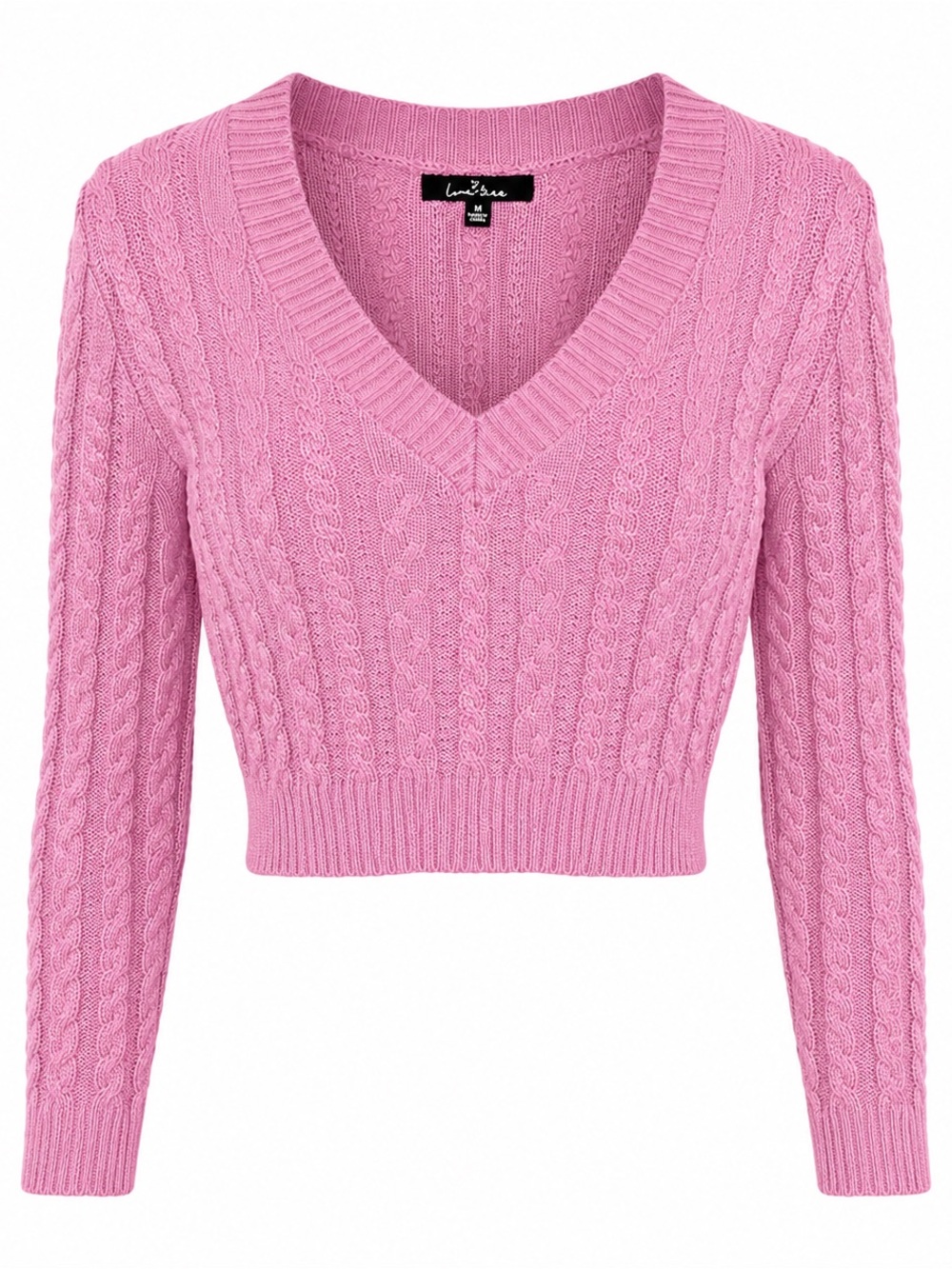 Love Tree | Mauve Pink, Cable Knit, Cropped, Sweater | V-Neck | Size: Medium